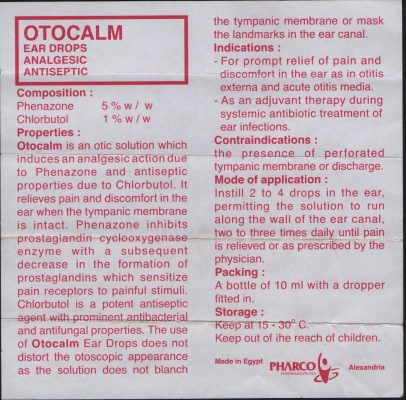 النشرة الداخلية لOtocalm Drops لعلاج الأذن 